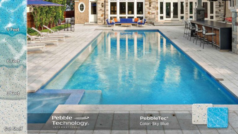 photo of PebbleTec Sky Blue Pool Finish Collage