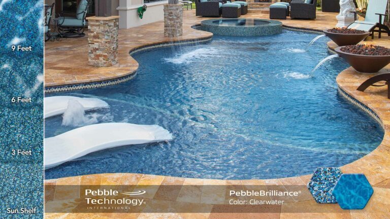 photo of PebbleTec PebbleBrilliance Clearwater Pool Finish Collage