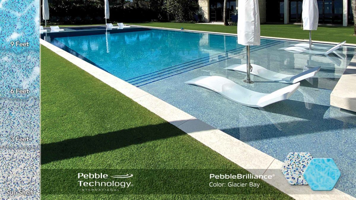 photo of PebbleTec PebbleBrilliance Glacier Bay Pool Finish Collage