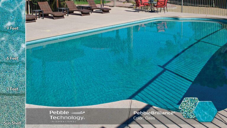 photo of PebbleTec PebbleBrilliance Oasis Pool Finish Collage