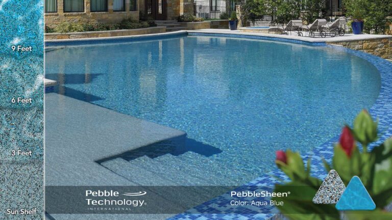 Photo Collage of Pebble Sheen Aqua Blue Pool Finish