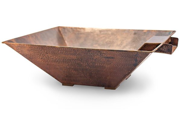 Hammered Copper Square Planter & Water Bowl