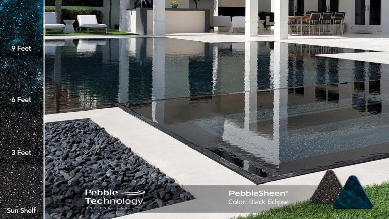 Photo Collage of Pebble Sheen Black Eclipse Pool Finish