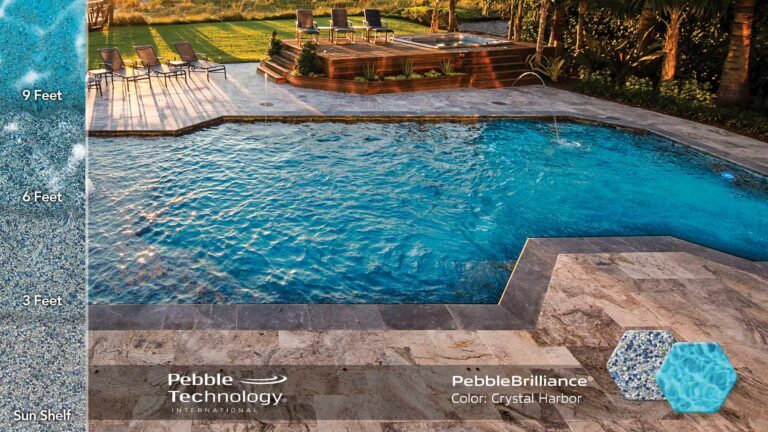 photo of PebbleTec PebbleBrilliance Crystal Harbor Pool Finish Collage