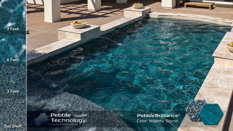 photo of PebbleTec PebbleBrilliance Majestic Sound Pool Finish Collage