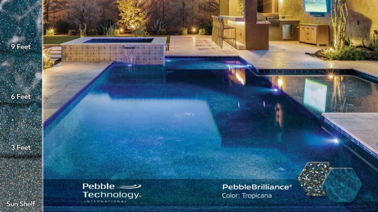 photo of PebbleTec PebbleBrilliance Tropicana Pool Finish Collage