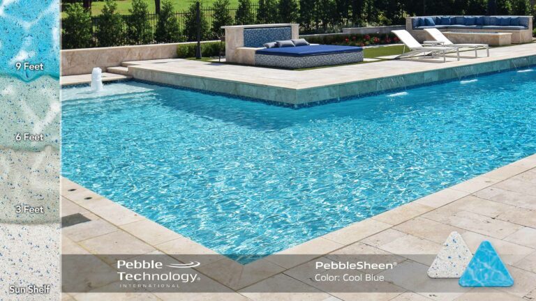 Photo Collage of Pebble Sheen Cool Blue Pool Finish