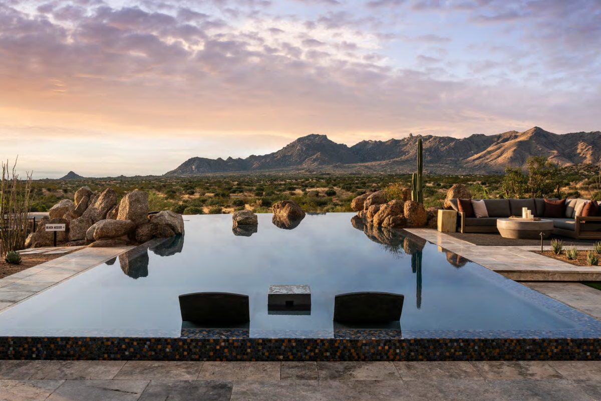 Swimming Pool Photo of Pebble Sheen Blue Surf with mountain view
