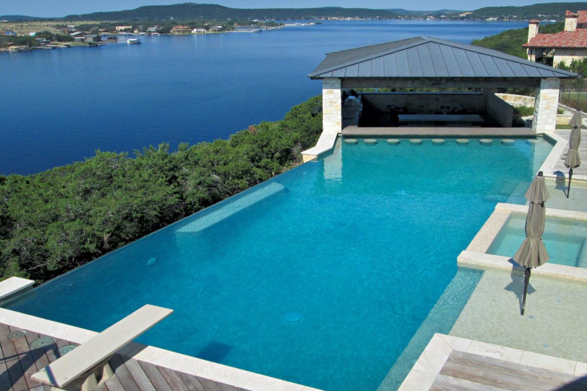 pool photo with Great Lake view using Pebble Sheen Irish Mist
