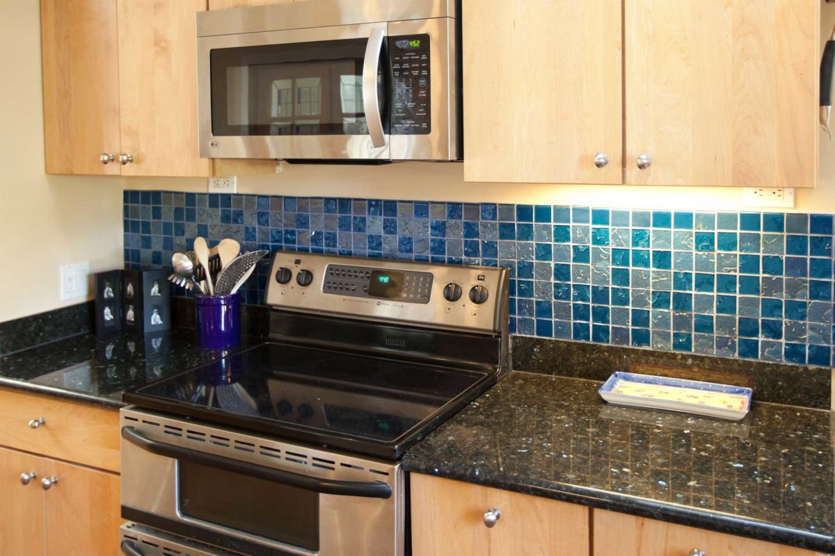 photo of lightstreams steel blue tile in kitchen