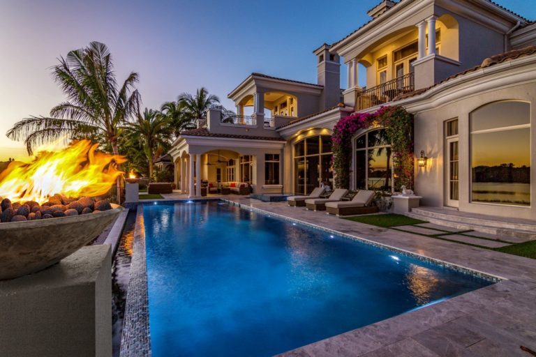 photo of backyard design medium blue pool water color with Pebble Technology Round Cast Stone Fire Bowl