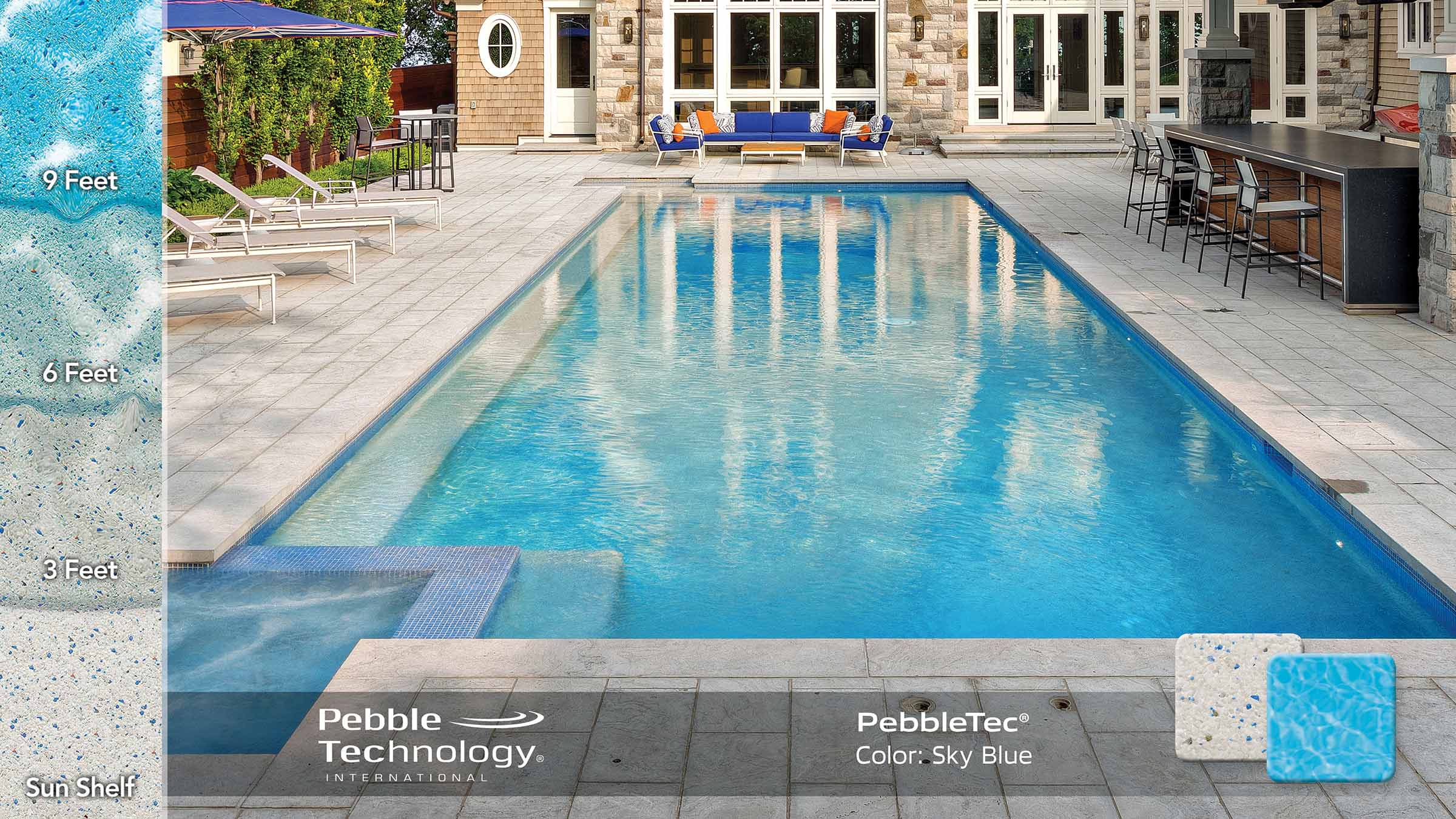 photo of PebbleTec Sky Blue Pool Finish Collage