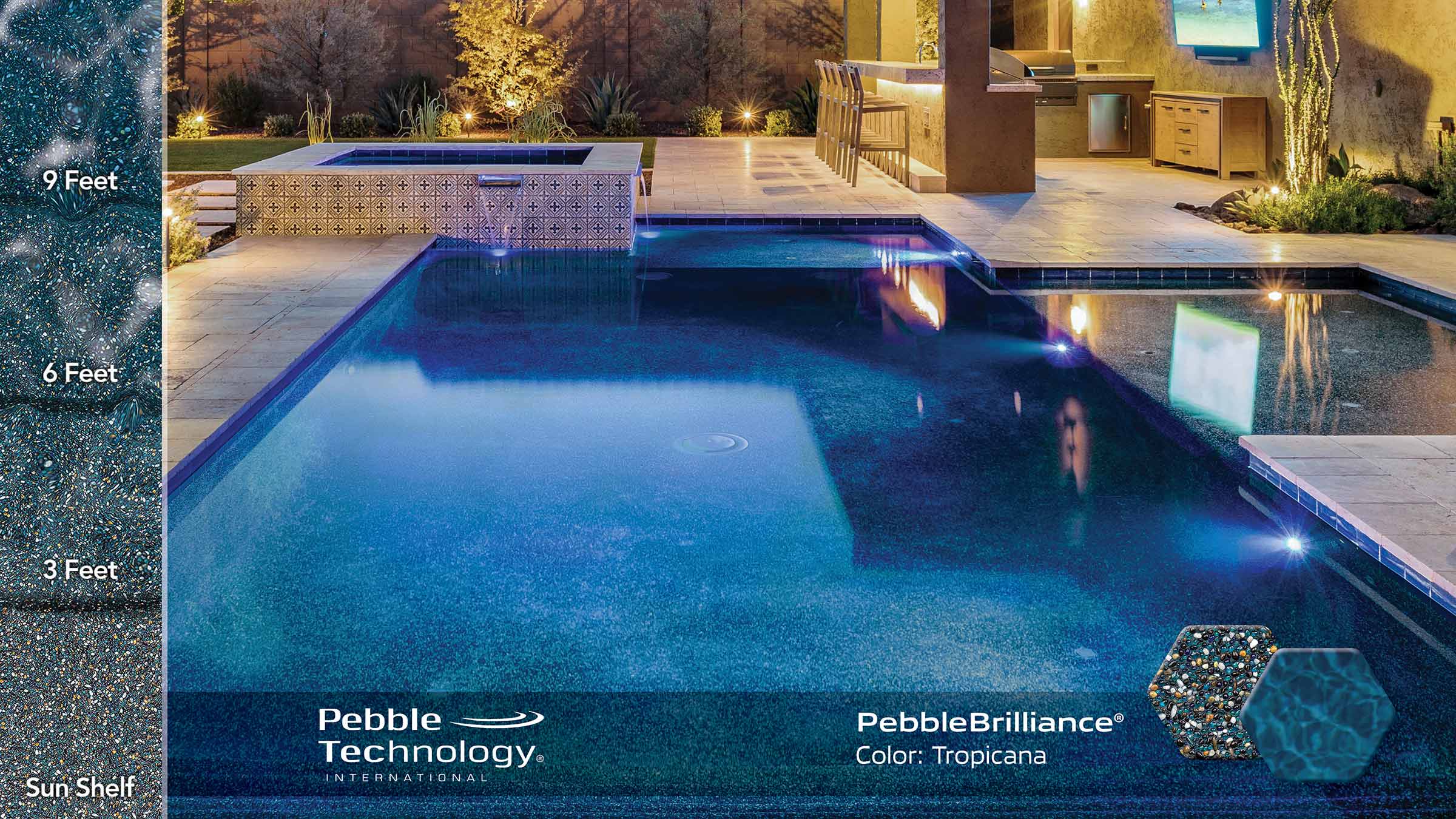 photo of PebbleTec PebbleBrilliance Tropicana Pool Finish Collage